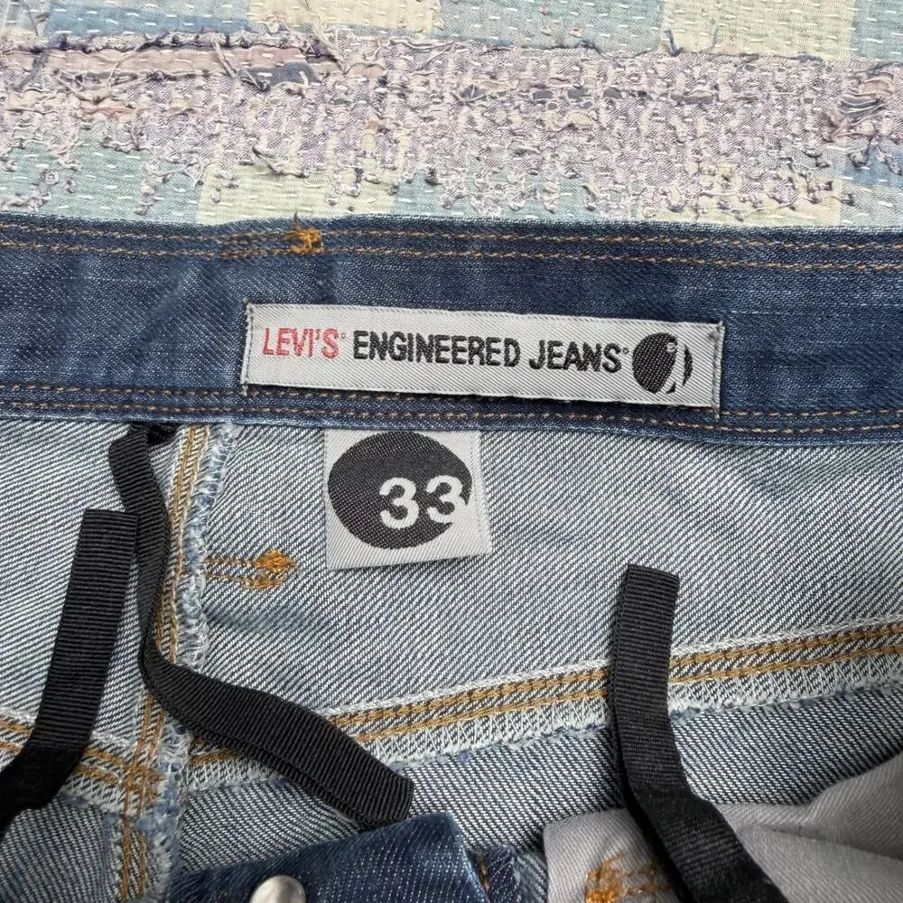 Vintage Levis Engineered Jeans Mens Blue Dark Wash Twisted Hemmed Fits 35x28